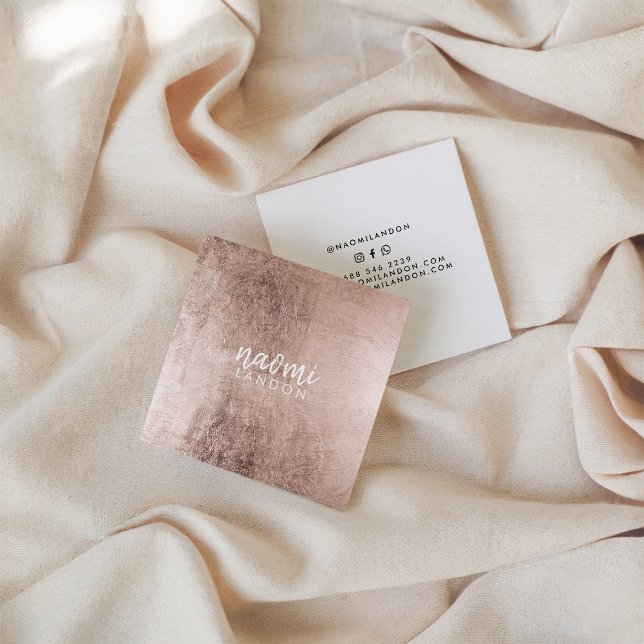 Elegant rose gold modern square minimalist white square business card (Elegant rose gold modern square minimalist white)