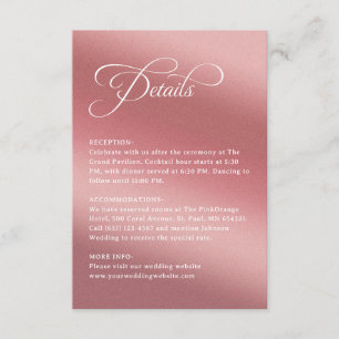 Elegant Rose Gold Modern Wedding Details Enclosure Card