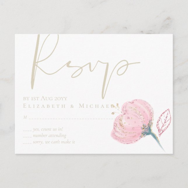 Elegant Rose Gold Modern Wedding Sparkle Postcard (Front)