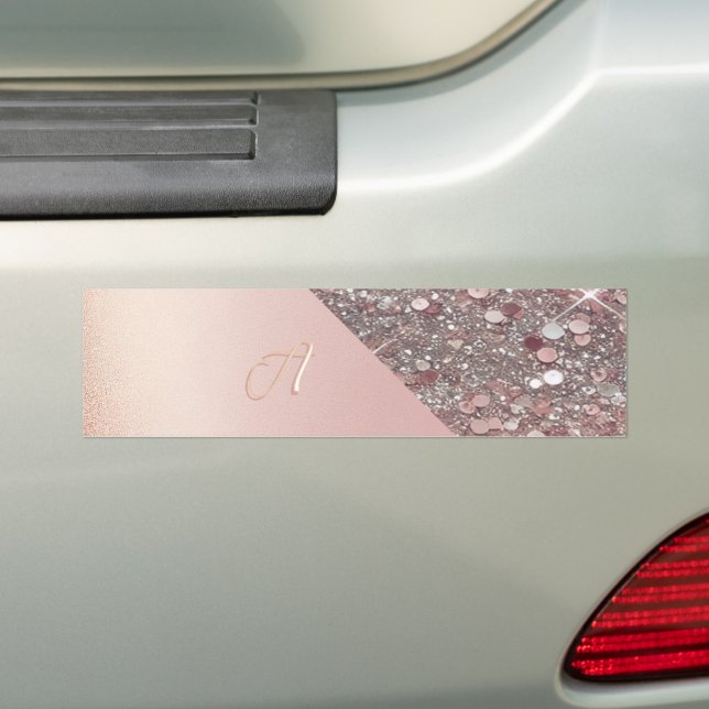 Elegant Rose Gold Monogram  Bumper Sticker (On Car)