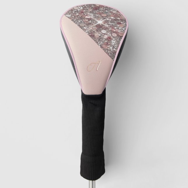 Elegant Rose Gold Monogram Button Golf Head Cover (Front)