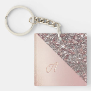Elegant Rose Gold Monogram Button Key Ring