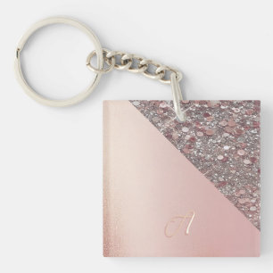 Elegant Rose Gold Monogram Button Key Ring