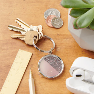 Elegant Rose Gold Monogram Button Key Ring