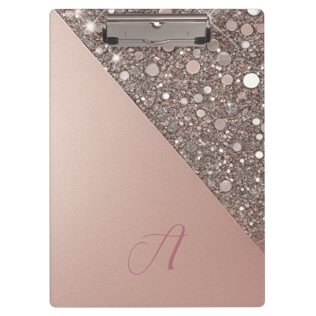 Elegant Rose Gold Monogram Clipboard (Front)