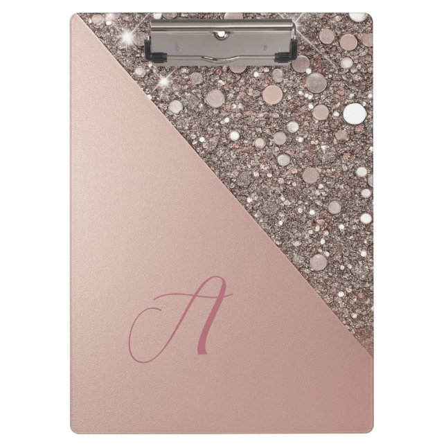 Elegant Rose Gold Monogram Clipboard (Front)