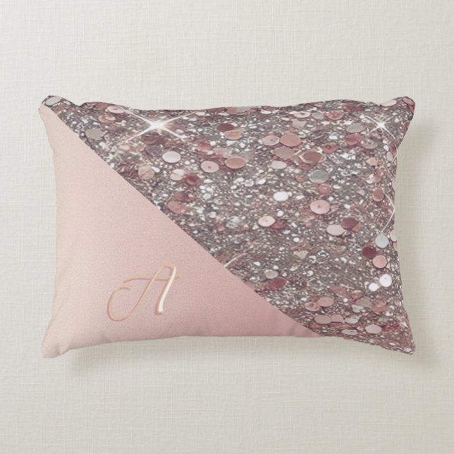 Elegant Rose Gold Monogram Decorative Cushion (Front)