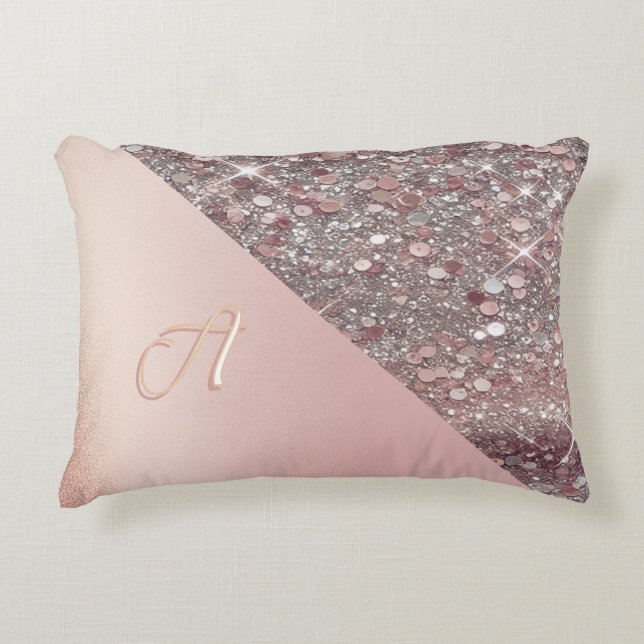 Elegant Rose Gold Monogram Decorative Cushion (Front)