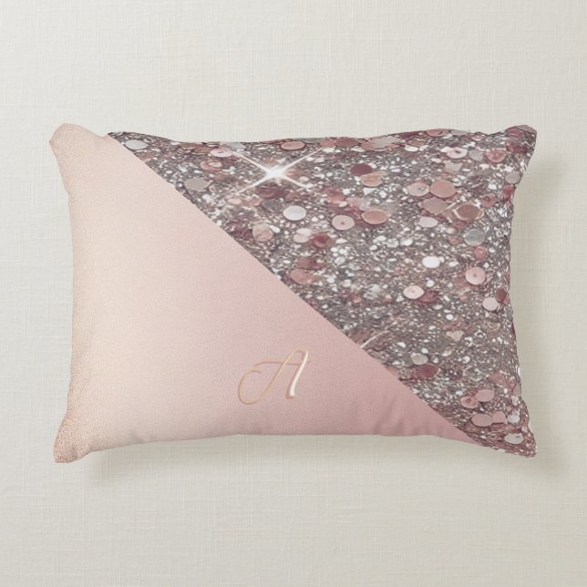 Elegant Rose Gold Monogram Decorative Cushion (Front)
