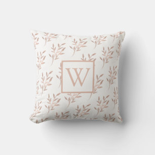 Elegant Rose Gold Monogram Foliage  Cushion