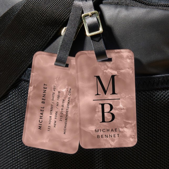 Elegant Rose Gold Monogram Luggage Tag (Elegant Rose Gold Monogram Luggage Tag)