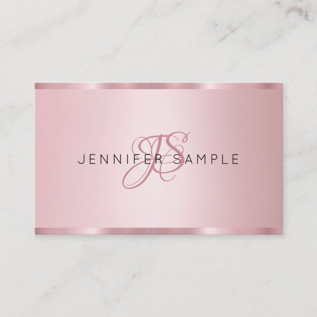 Elegant Rose Gold Monogram Modern Business Card (Front)