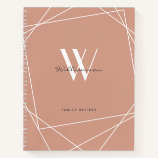 Elegant Rose Gold Monogram Name Family Recipe Notebook