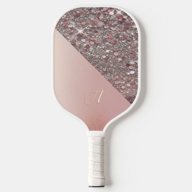 Elegant Rose Gold Monogram Pickleball Paddle (Front)
