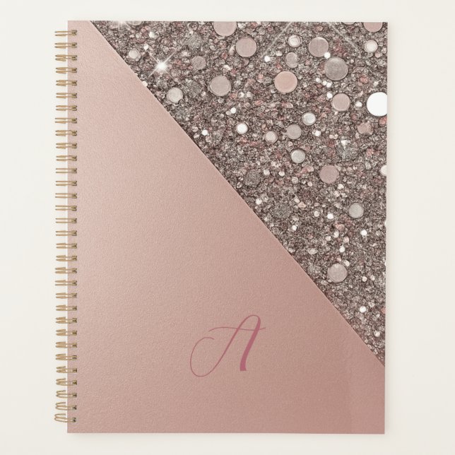 Elegant Rose Gold Monogram Planner (Front)