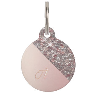 Elegant Rose Gold Monogram Round Pet Tag