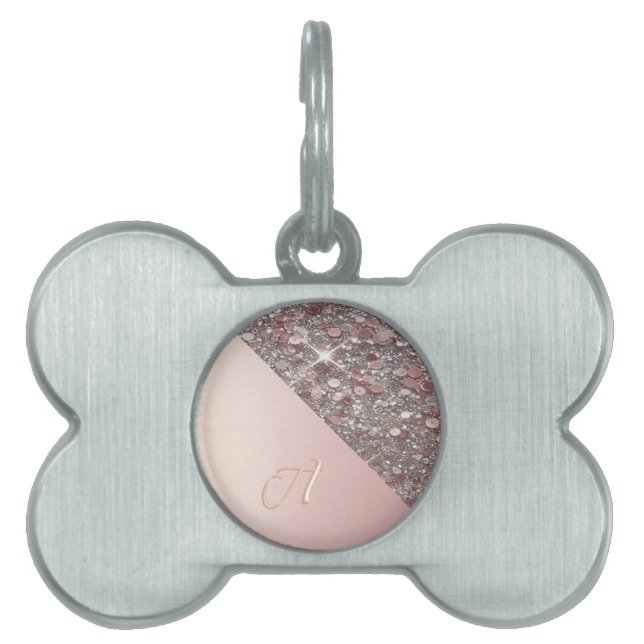 Elegant Rose Gold Monogram Round Pet Tag (Front)