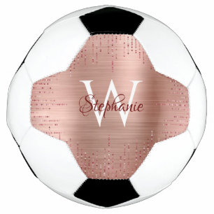 Elegant Rose Gold Monogram Sparkle Soccer Ball