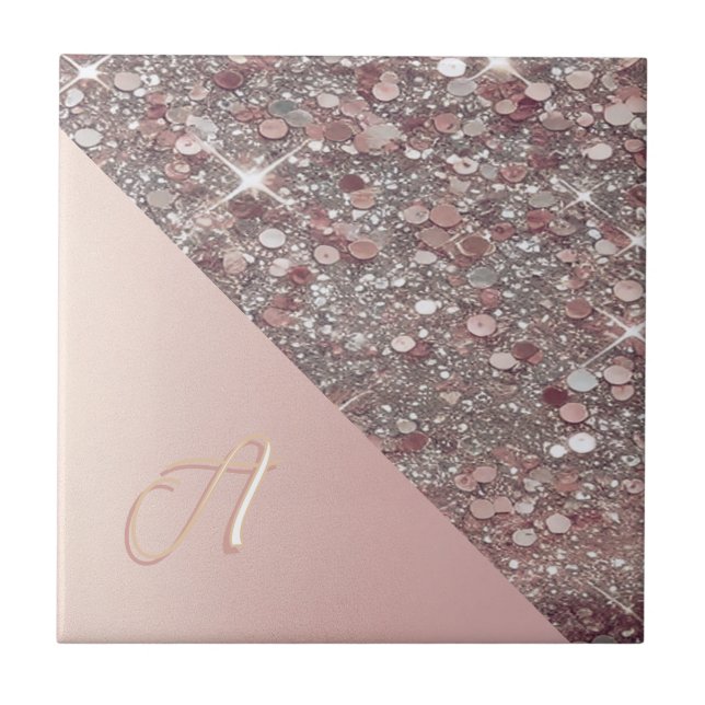 Elegant Rose Gold Monogram Tile (Front)