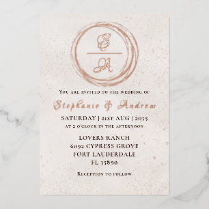 Elegant Rose Gold Monogram Wedding Foil Invitatio