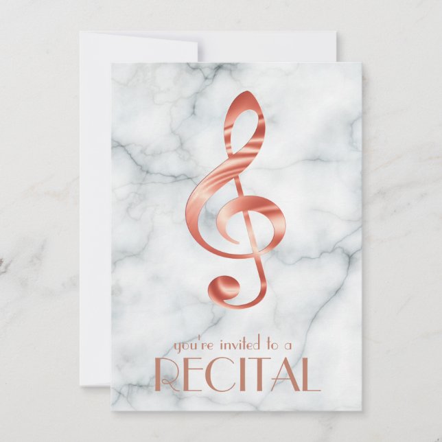 elegant rose gold music treble clef on marble invitation (Front)