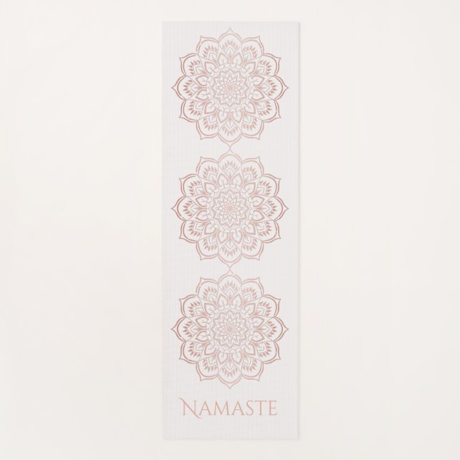 Elegant Rose Gold Namaste Mandala Flower Pattern Yoga Mat (Front)