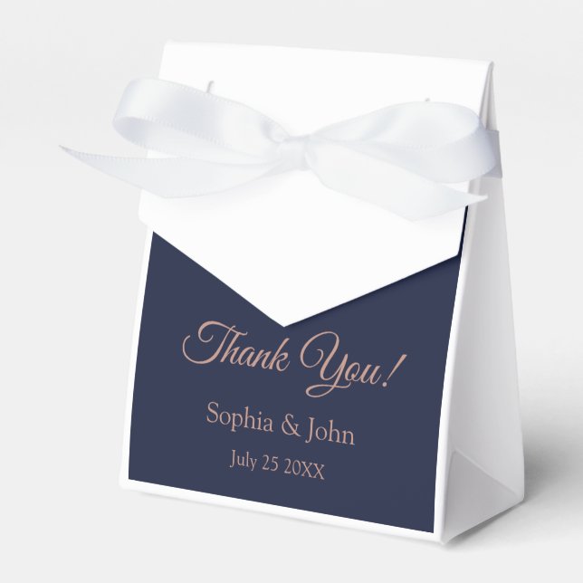 Elegant Rose Gold Navy Blue Wedding Favour Box (Front Side)