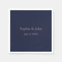 Elegant Rose Gold Navy Blue Wedding Paper Napkin