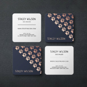Elegant Rose Gold & Navy Dog Walker   Pet Groomer Square Business Card
