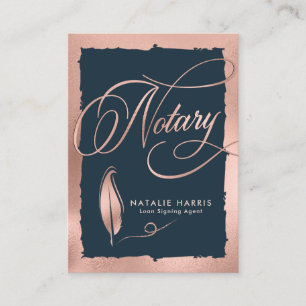 Elegant Rose Gold & Navy Notary Loan Agent  Business Card