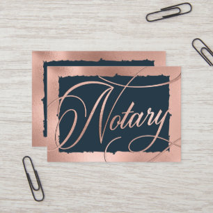 Elegant Rose Gold & Navy Notary Loan Agent   Business Card