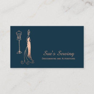 Elegant Rose Gold Navy Seamstress Business Card