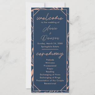 Elegant Rose Gold & Navy Wedding Program