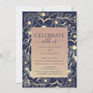 Elegant Rose Gold Navy Wedding Reception Invitation
