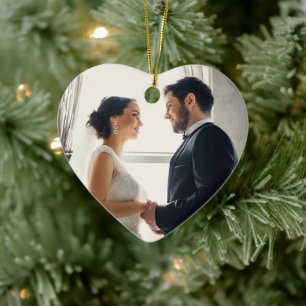 Elegant Rose Gold Newlyweds Wedding Photo Ceramic Tree Decoration
