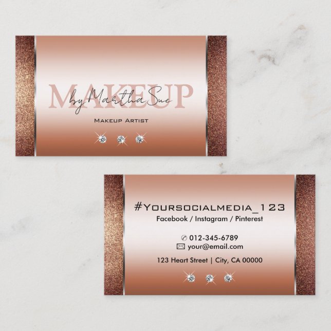 Elegant Rose Gold Noble Glitter with Diamonds Business Card (Front/Back)
