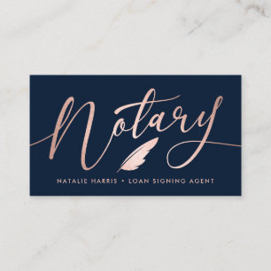 Elegant Rose Gold Notary Loan Agent Business Card