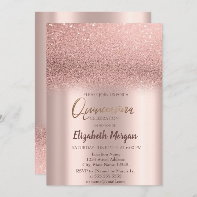 Elegant Rose Gold Ombre Quinceañera Invitation (Front/Back)