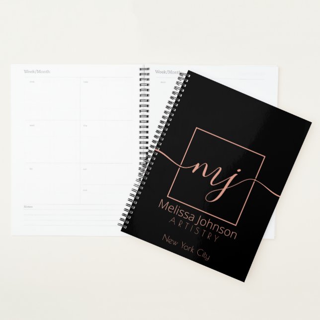 Elegant Rose Gold on Black appointment Planner (Display)