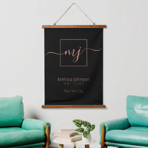 Elegant Rose Gold on Black   Hanging Tapestry