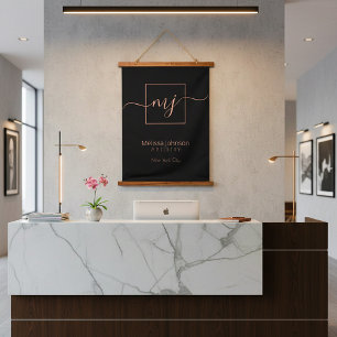 Elegant Rose Gold on Black   Hanging Tapestry