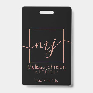 Elegant Rose Gold on Black ID Badge
