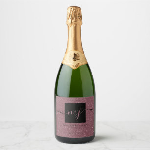 Elegant Rose Gold on Black Sparkling Wine Label