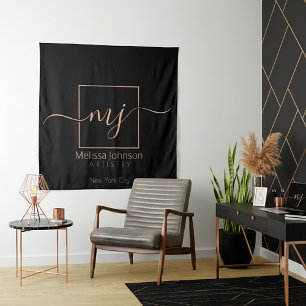 Elegant Rose Gold on Black  Tapestry
