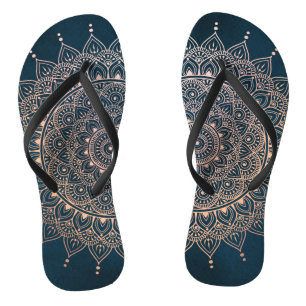 Elegant Rose Gold on Teal Floral Henna Mandala Jandals