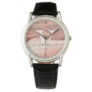 Elegant Rose Gold Paint Glitter Rain Sparkling  Watch