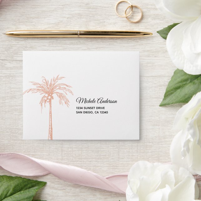 Elegant Rose Gold Palm Tree Wedding RSVP Envelope (Wedding)