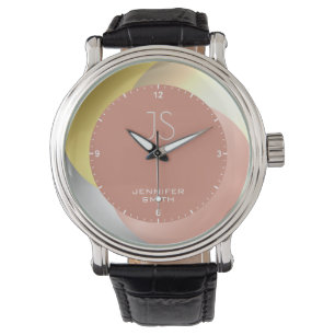 Elegant Rose Gold Pastel Pink Monogram Name Watch