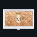 Elegant Rose Gold Pattern with Monogram Business Card Holder<br><div class="desc">A unique rose gold metallic look tile pattern with coordinating monogram medallion that may be customised to the monogram or text of your choice. If you wish to change the font,  choose the "customise it" button and you're all set.</div>