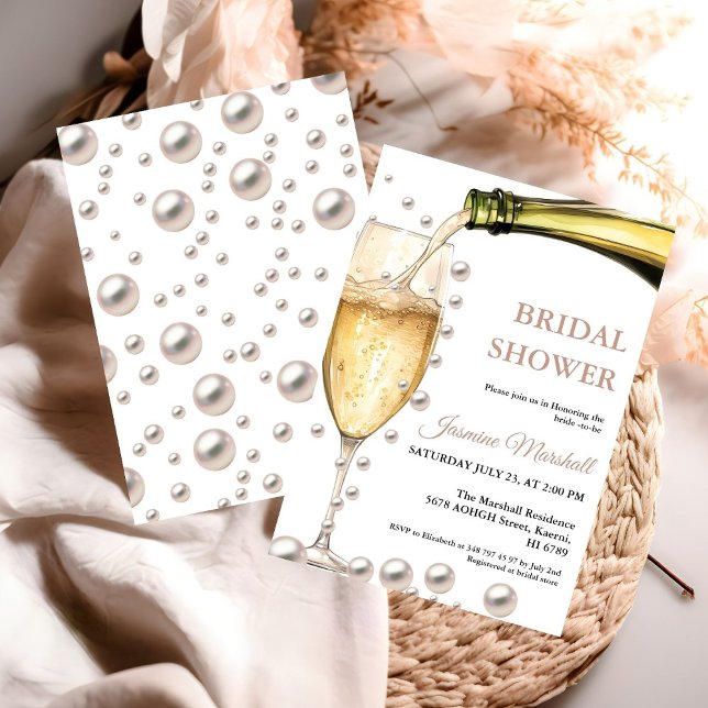 Elegant Rose Gold Pearls & Prosecco Bridal Shower Invitation (Creator Uploaded)